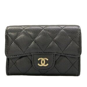 Chanel Card Case Quilted Black Gold